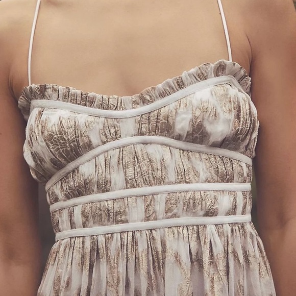 New Free People Charlie Bustier Corset Small Ivory Gold Metallic Jacquard Maxi - Picture 11 of 15